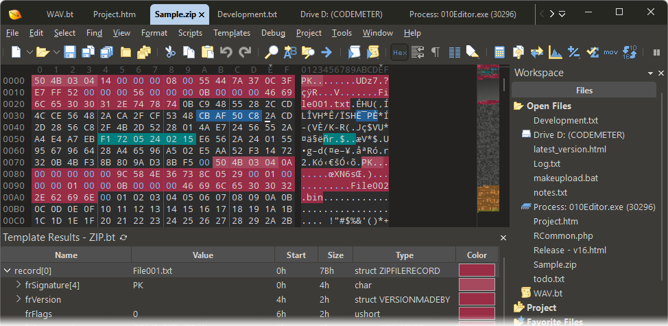 010 Editor 十六进制编辑器界面